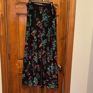 Black Floral Maxi Skirt with Teal and Pink Bloom